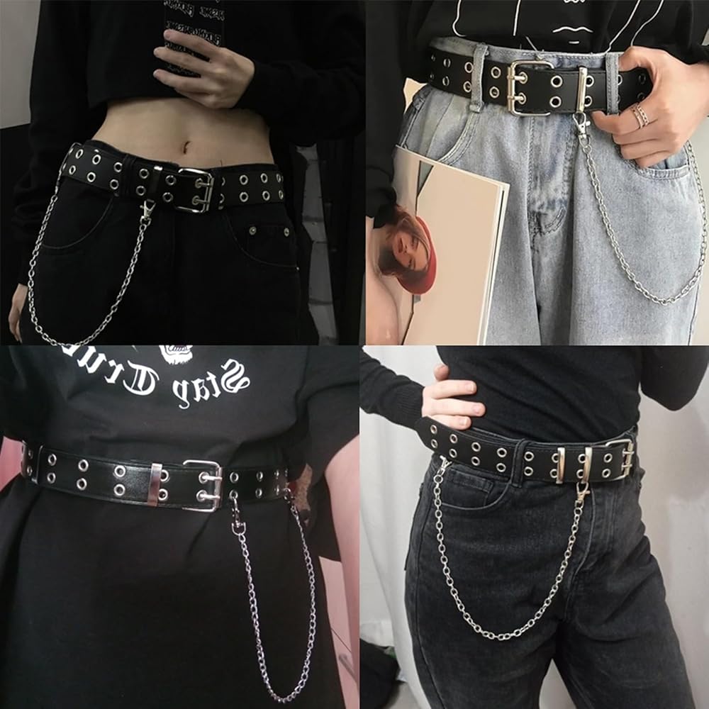 Yuschuh Double Grommet Belt Leather Punk Vintage Rock Jeans